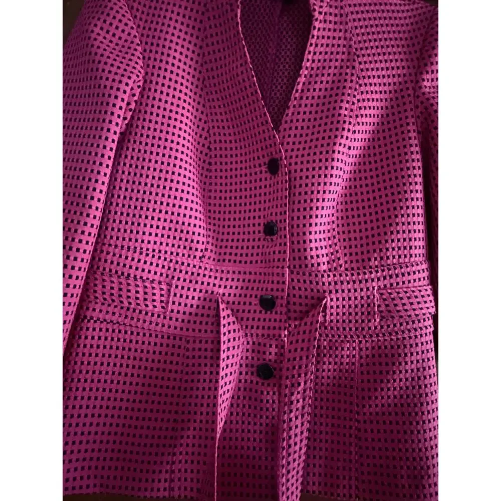 T Milano Women’s 2 Piece Skirt Suit Pink Black Textured Jacket Set Size 6